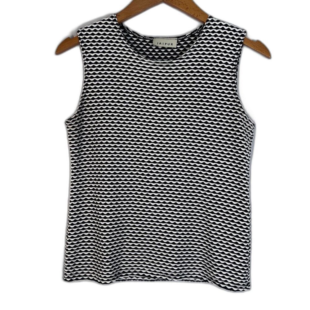 Jaipur Black and White Busy Maximal Psychedelic Print Sleeveless Tank Size‎ MD